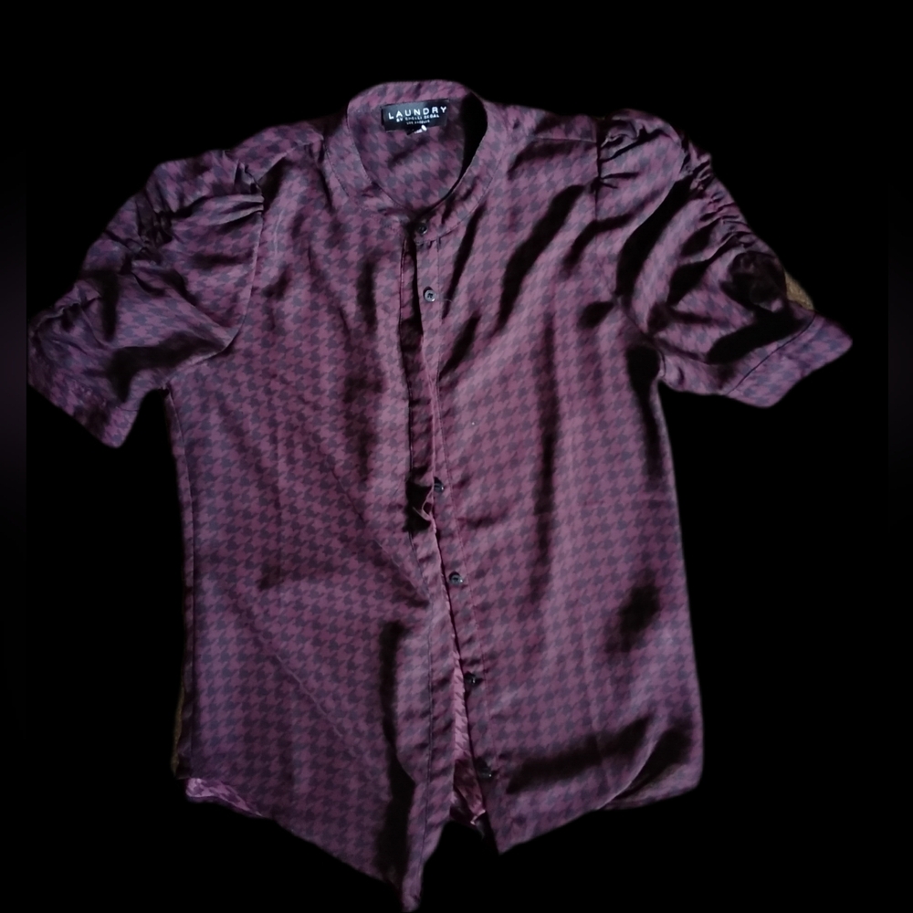 Laundry by Shelli Segal Womens Houndstooth Button Down‎ Blouse Size Small